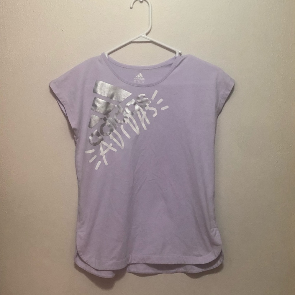Pastel purple adidas t-shirt that is extra large in girls.